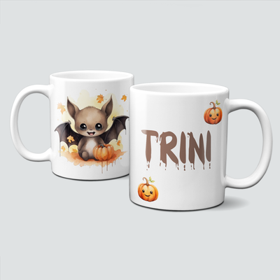 personalisierte Halloween Tasse - Herbst, Fledermäuse, Kürbisse