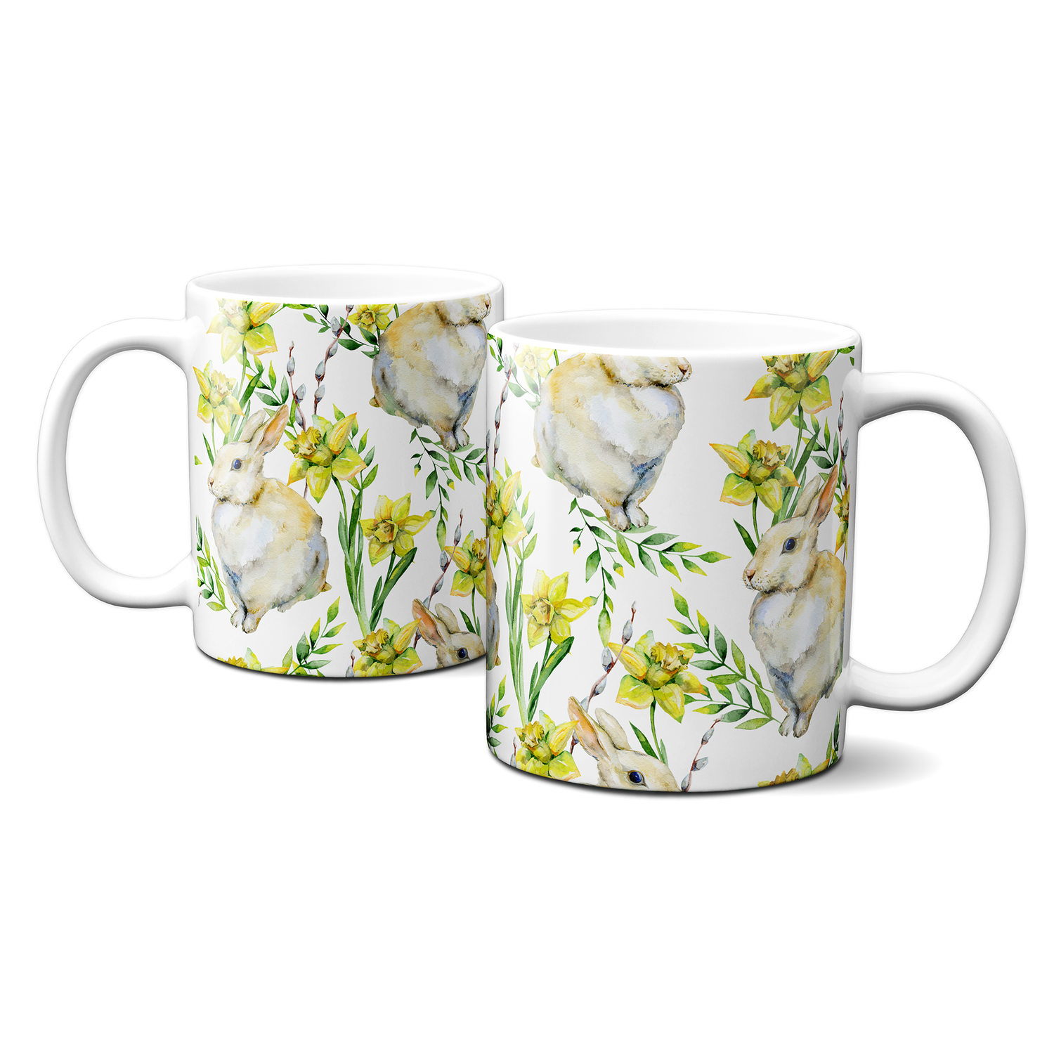 Frühlingstasse - Frohe Ostern - Pflanzen - Blüten - Eier - Hasen
