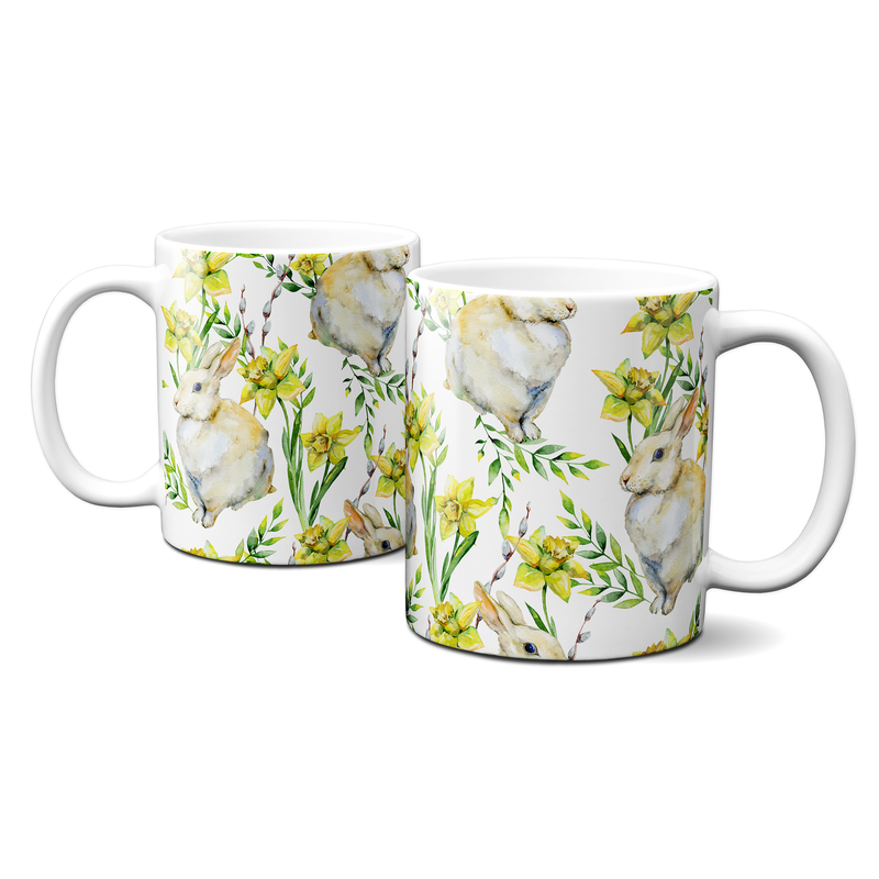 Frühlingstasse - Frohe Ostern - Pflanzen - Blüten - Eier - Hasen