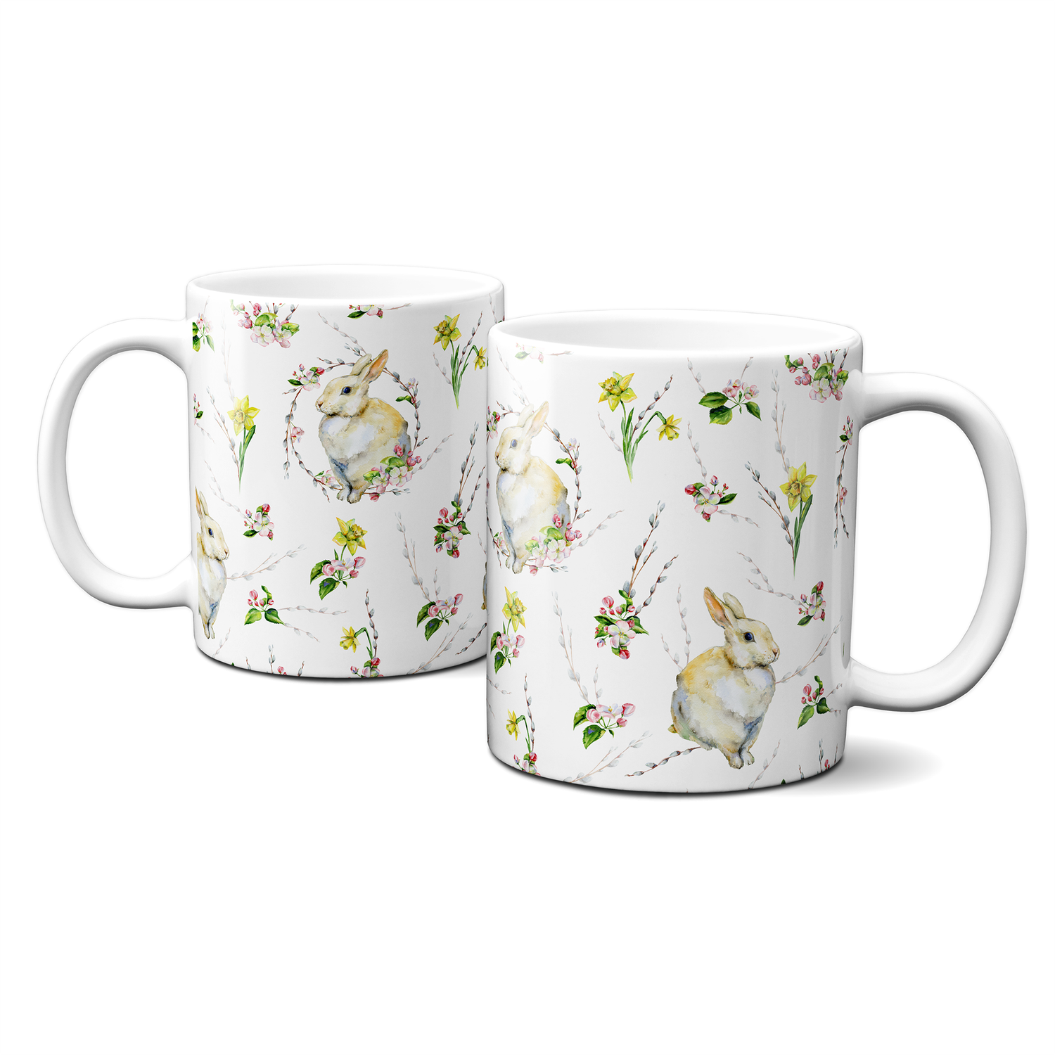 Frühlingstasse - Frohe Ostern - Osterglocken - Blüten - Eier - Hasen