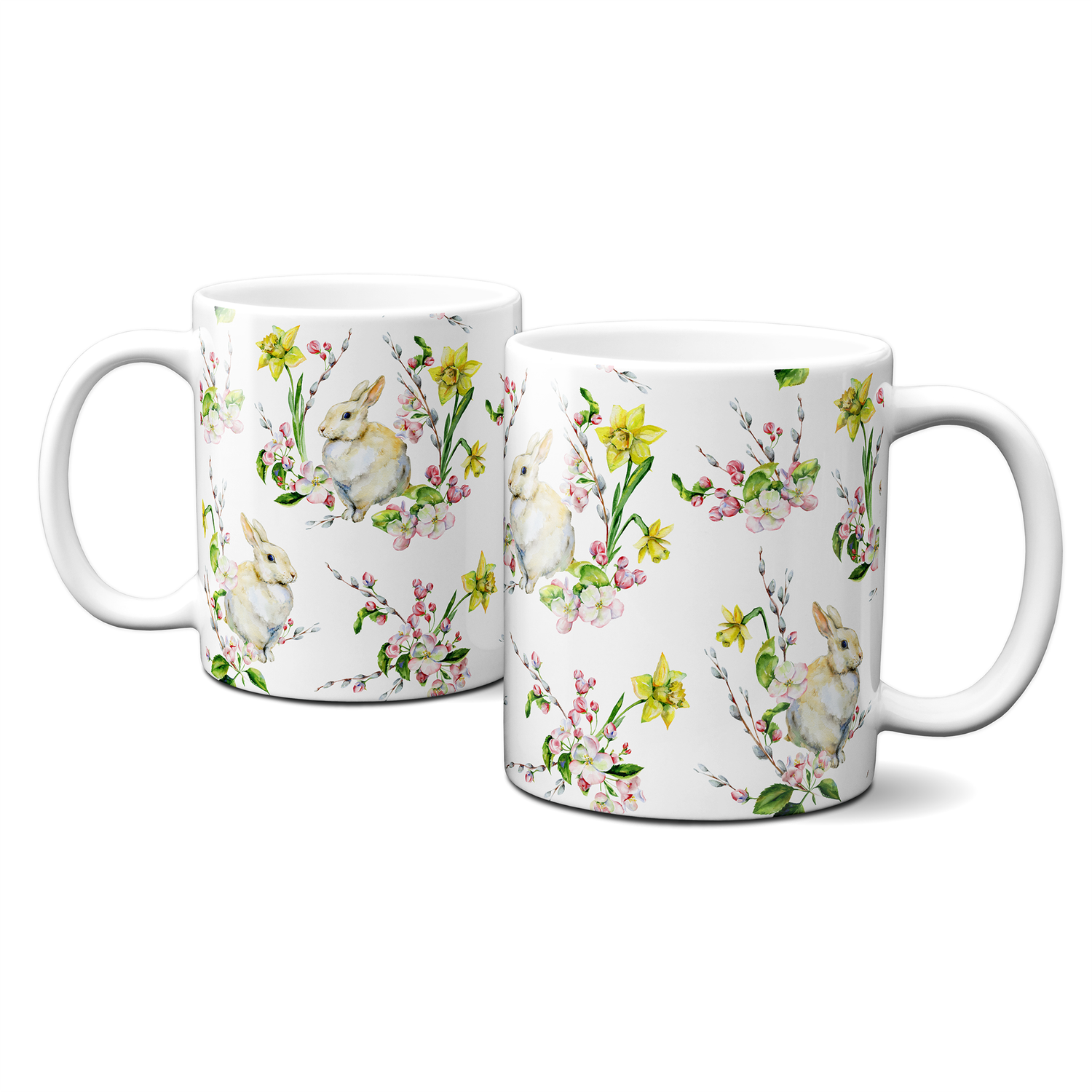 Frühlingstasse - Frohe Ostern - Osterglocken - Blumen - Eier - Hasen