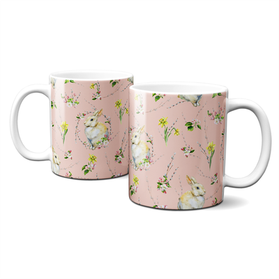 Frühlingstasse - Frohe Ostern - Blumen - Rosa - Osterhasen