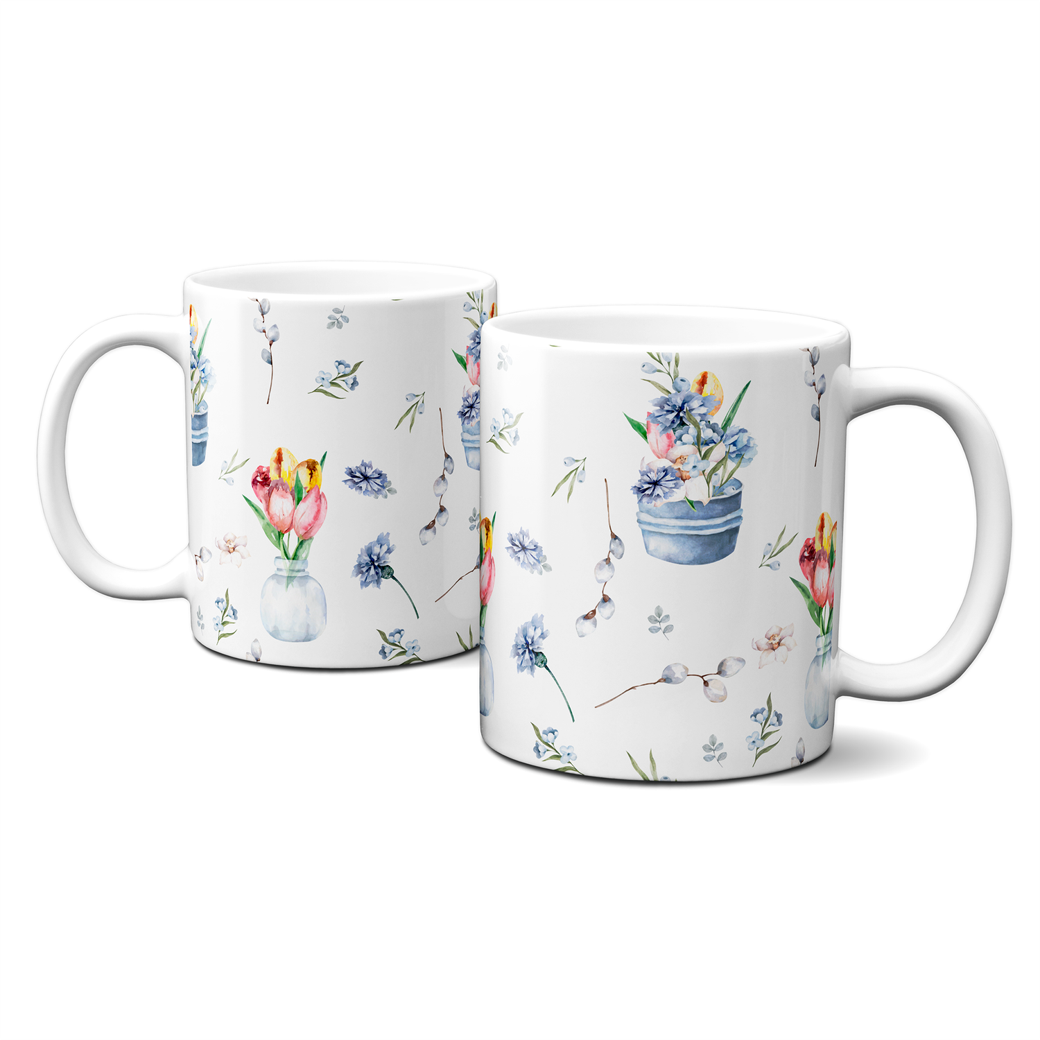 Frühlingstasse - Frohe Ostern - Blumen - Blau