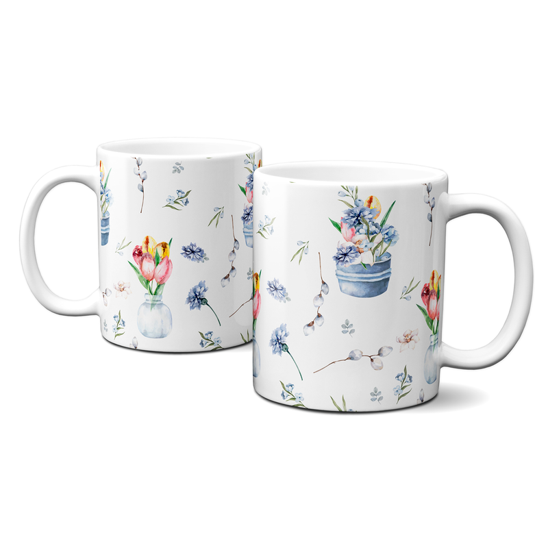 Frühlingstasse - Frohe Ostern - Blumen - Blau