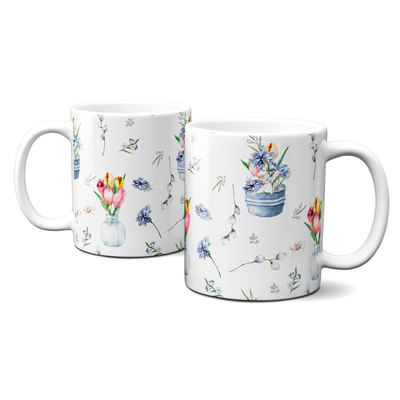 Frühlingstasse - Frohe Ostern - Blumen - Blau