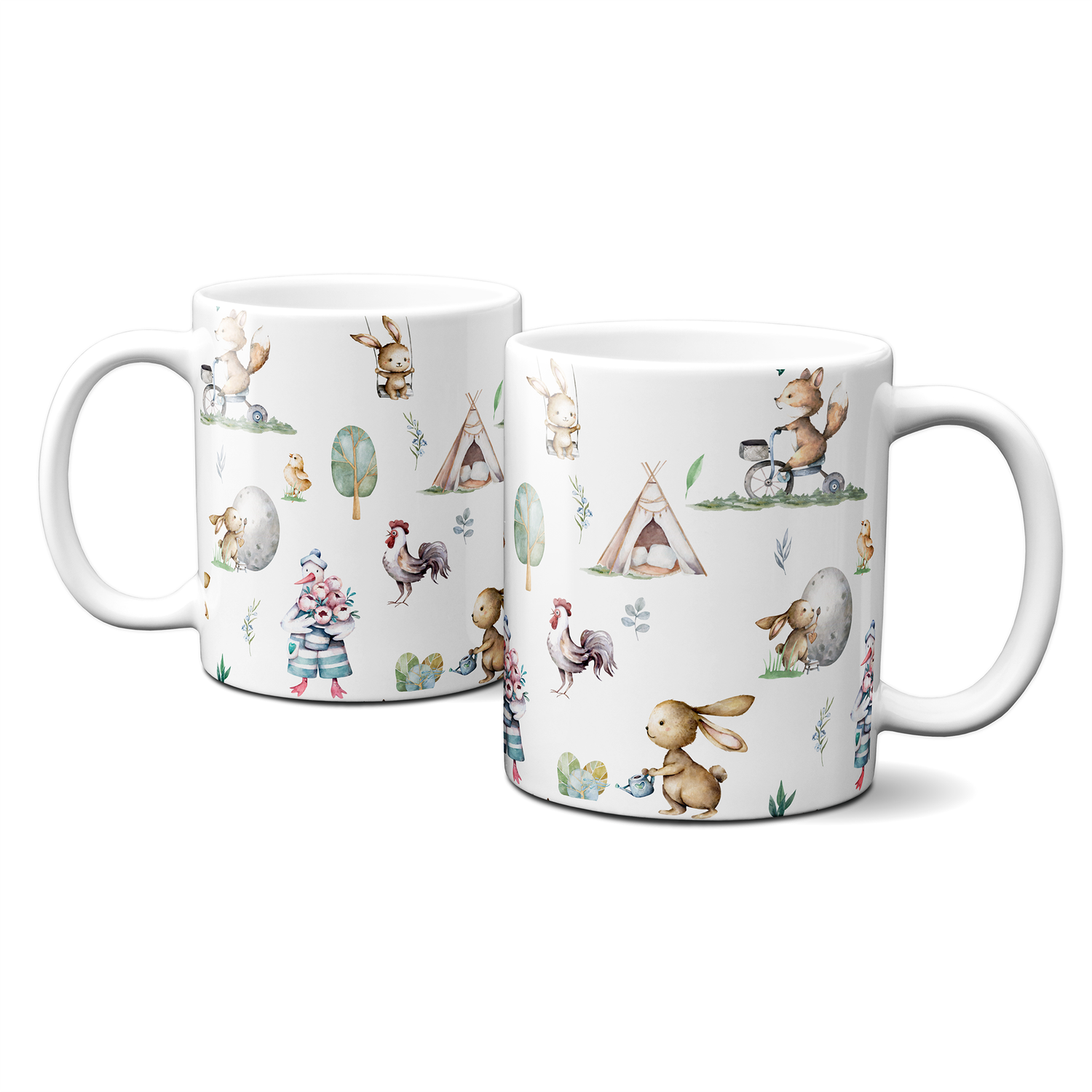 Frühlingstasse - Frohe Ostern - Hasen - Tiere - Zelte - Kinder