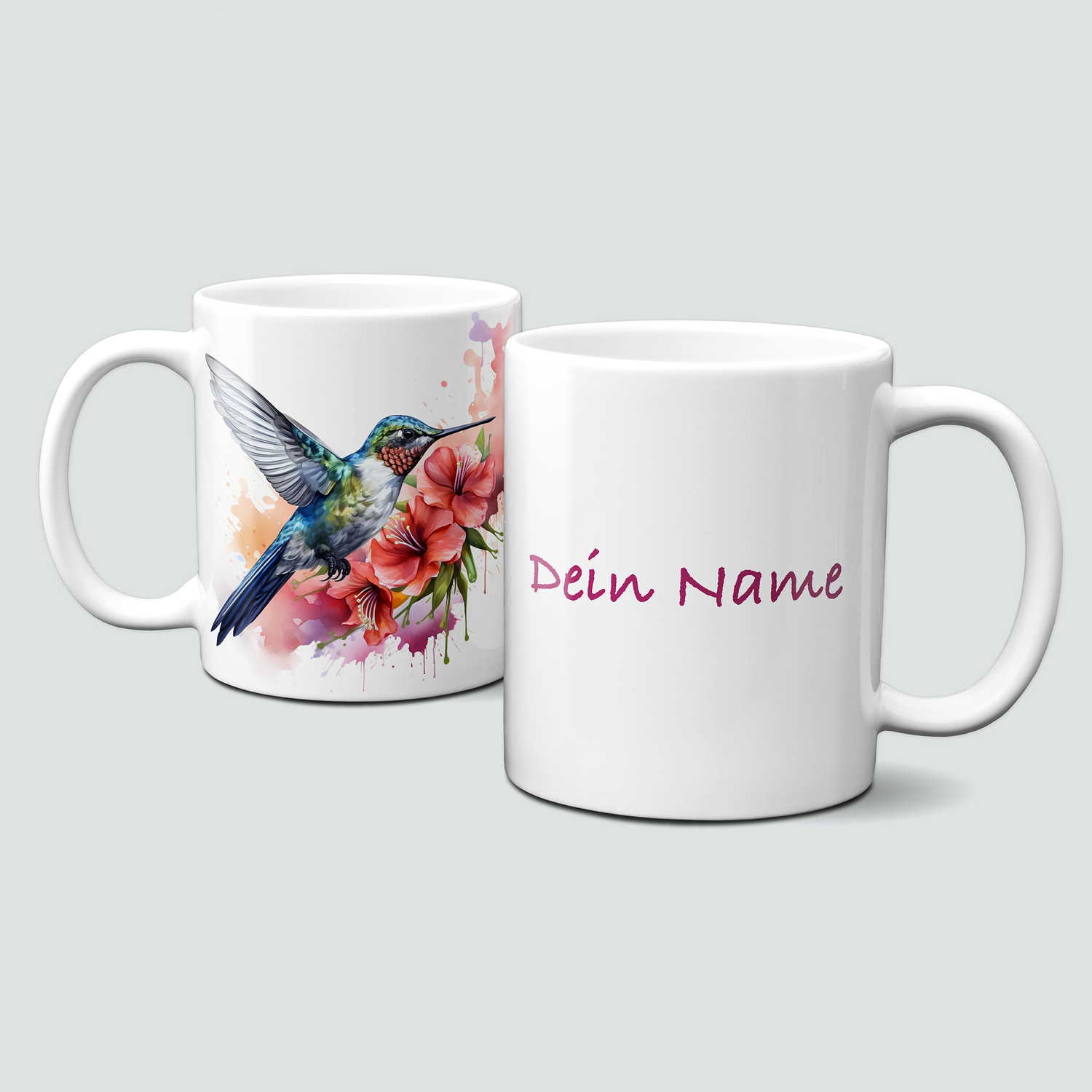 personalisierte Tasse mit traumhaftem Humingbirds Vogel Kolibri Blumen