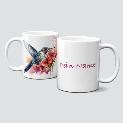personalisierte Tasse mit traumhaftem Humingbirds Vogel Kolibri Blumen