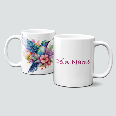 personalisierte Tasse mit traumhaftem Humingbirds Vogel Kolibri Hibiskus