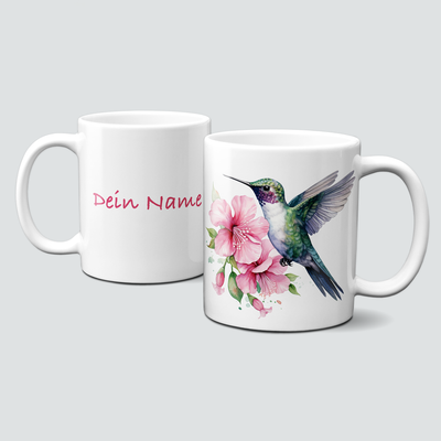 personalisierte Tasse mit traumhaftem Humingbirds Vogel Kolibri Hibiskus