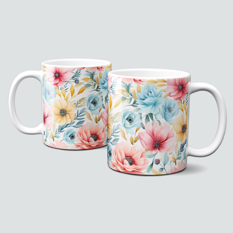 oh-cuptastic Blüten-Tasse,  Blüten in blau gelb rosa Blumen in Pastell