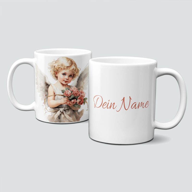 personalisierte Tasse mit VintageCupid -Engel - Pfeil&amp;Bogen - Strauß