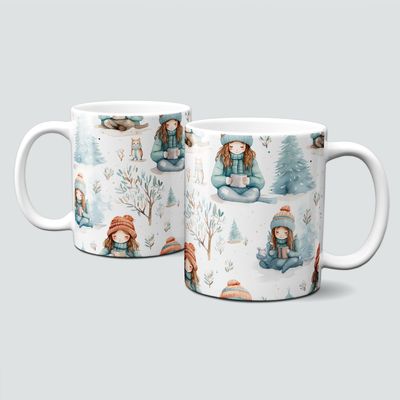 Tasse mit Wintermotiv Bücher lesen-Winter-Mädchen-Mädchen im Schnee