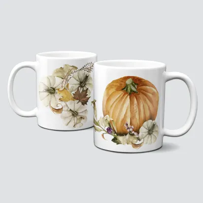 Tasse mit schönen Herbstmotiven - Blätter-Kürbisse-Goldener Herbst
