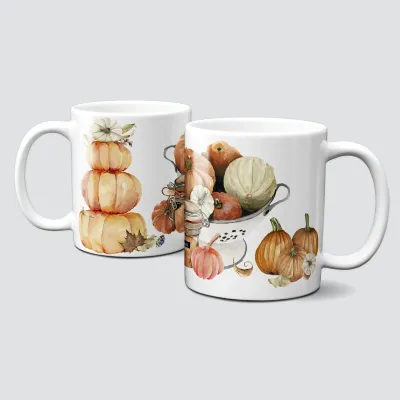 Tasse mit schönen Herbstmotiven - Blätter-Kürbisse-Goldener Herbst