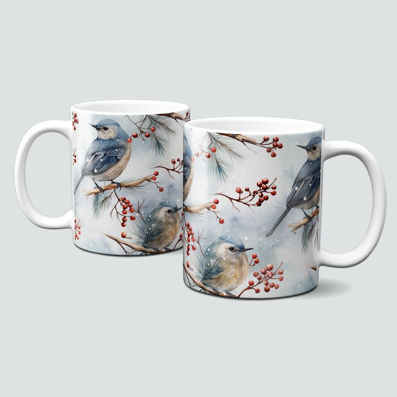 oh-cuptastic Tasse,  Weihnachten-Advent-Tiere-Vogel-Ast-Beeren-Winter