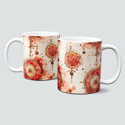 oh-cuptastic-Tasse - Red Steam Punk -Zahnräder-Muster-Kompass-Rot