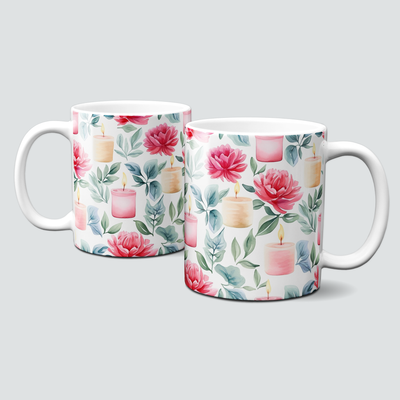 oh-cuptastic Blüten-Tasse,  Candle-Blumen-Pflanzen-Rosen-Rosa-Weiss