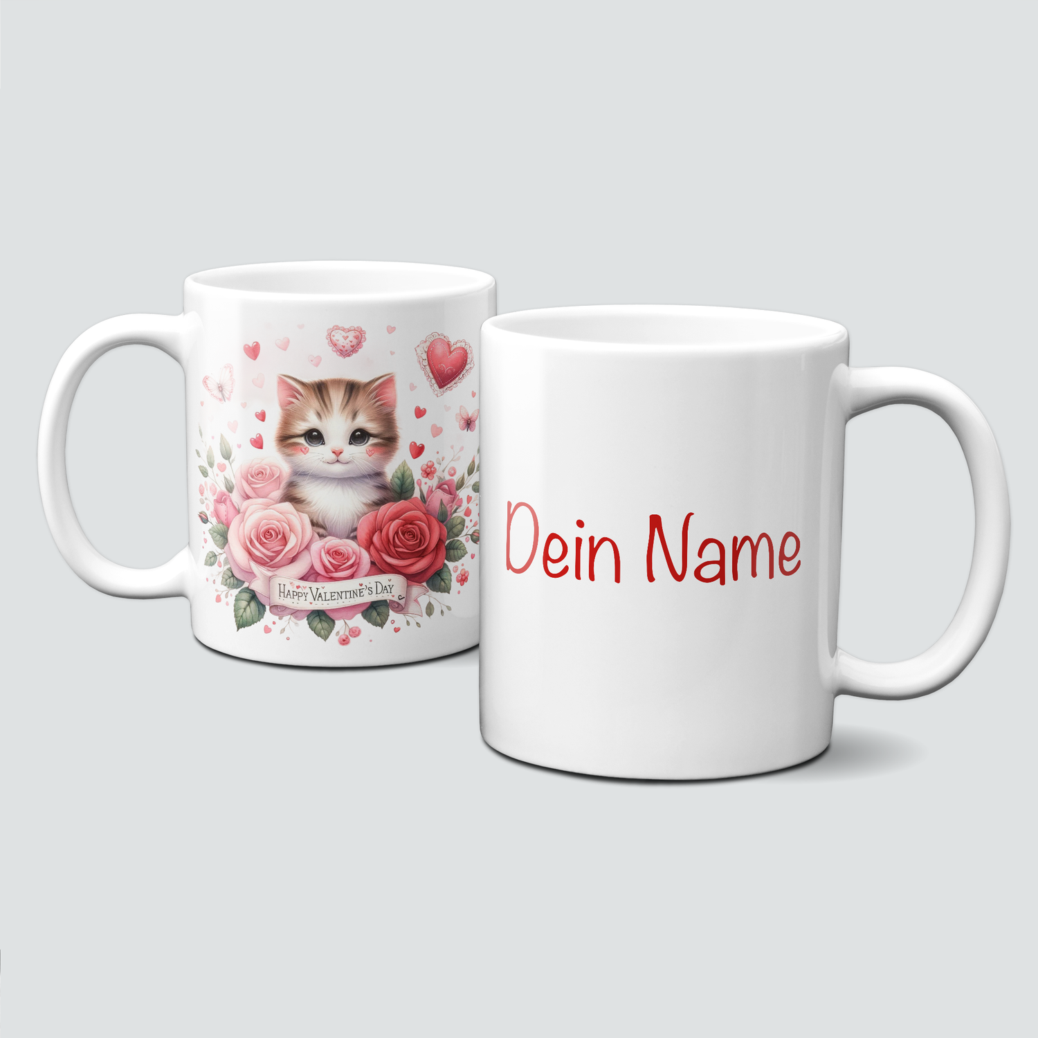 personalisierte Tasse mit Liebe-ValentinAnimals-Katze&amp;Blumen