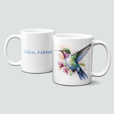 personalisierte Tasse mit traumhaftem Humingbirds Vogel Kolibri und Blumen