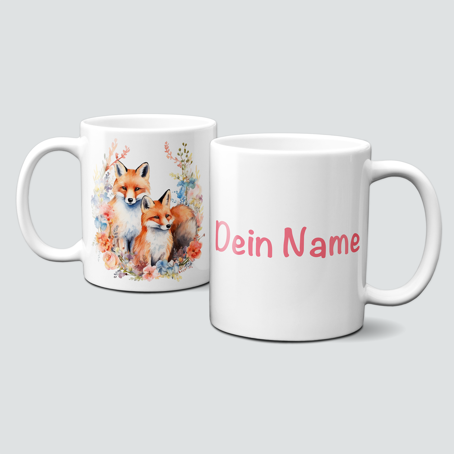 personalisierte Tasse mit Liebe, Floralfox-Blumen-Tier-Fuchs-Waldtier