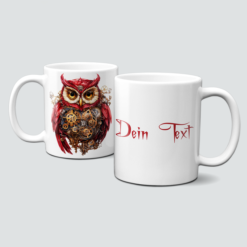 personalisierte Tasse mit Liebe - RedSteamPunk-Zahnräder-Eule-Tier-Rot