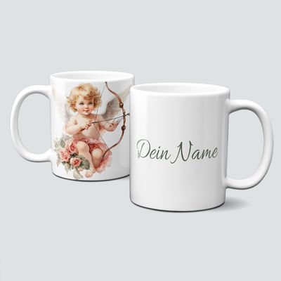 personalisierte Tasse mit VintageCupid Engel-Pfeil&amp;Bogen-Rosen