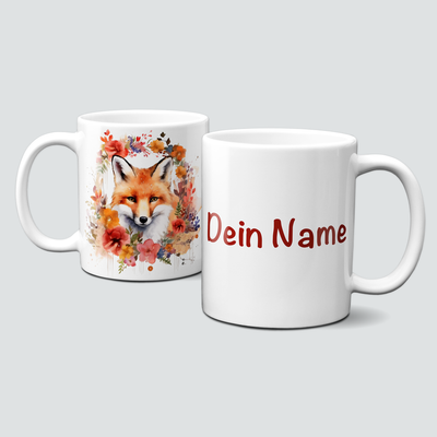 personalisierte Tasse mit Liebe, Floralfox-Blumen-Tier-Fuchs-Waldtier