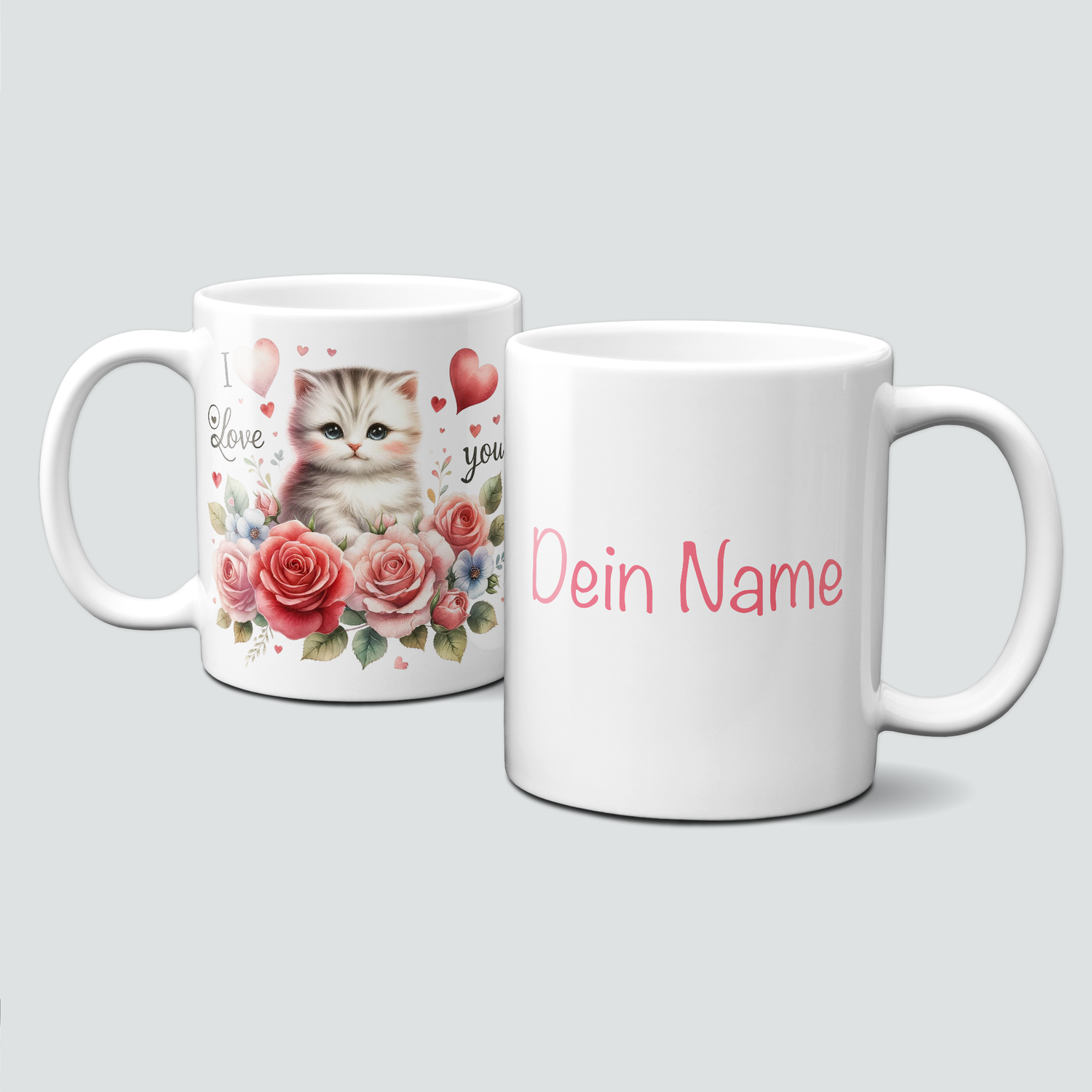 personalisierte Tasse mit Liebe-ValentinAnimals-Katze&amp;Blumen
