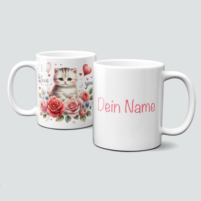 personalisierte Tasse mit Liebe-ValentinAnimals-Katze&amp;Blumen