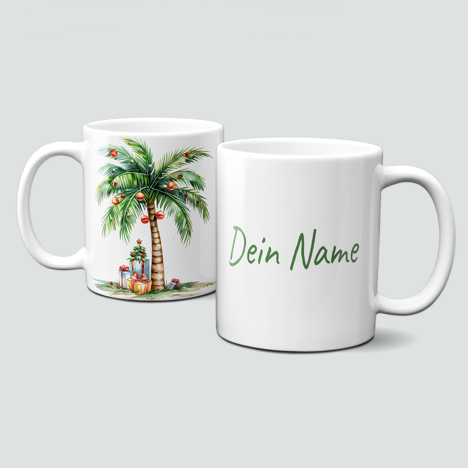 oh-cuptastic Tasse, Weihnachten-Weihnachtspalme-Pflanze-mit Kugeln & Geschenken-Palme-Personalisierbar oh-cuptastic Tasse, Weihnachten-Weihnachtspalme-Pflanze-mit Kugeln & Geschenken-Palme-Personalisierbar