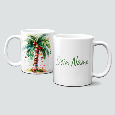 oh-cuptastic Tasse, Weihnachten-Weihnachtspalme-Pflanze-Kugeln-bunt-Personalisierbar