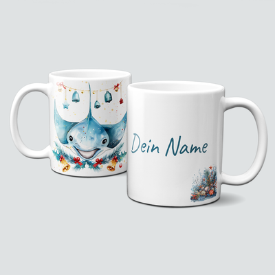 oh-cuptastic Tasse, Weihnachten-Rochen-Zweige-Unterwasser-Personalisierbar