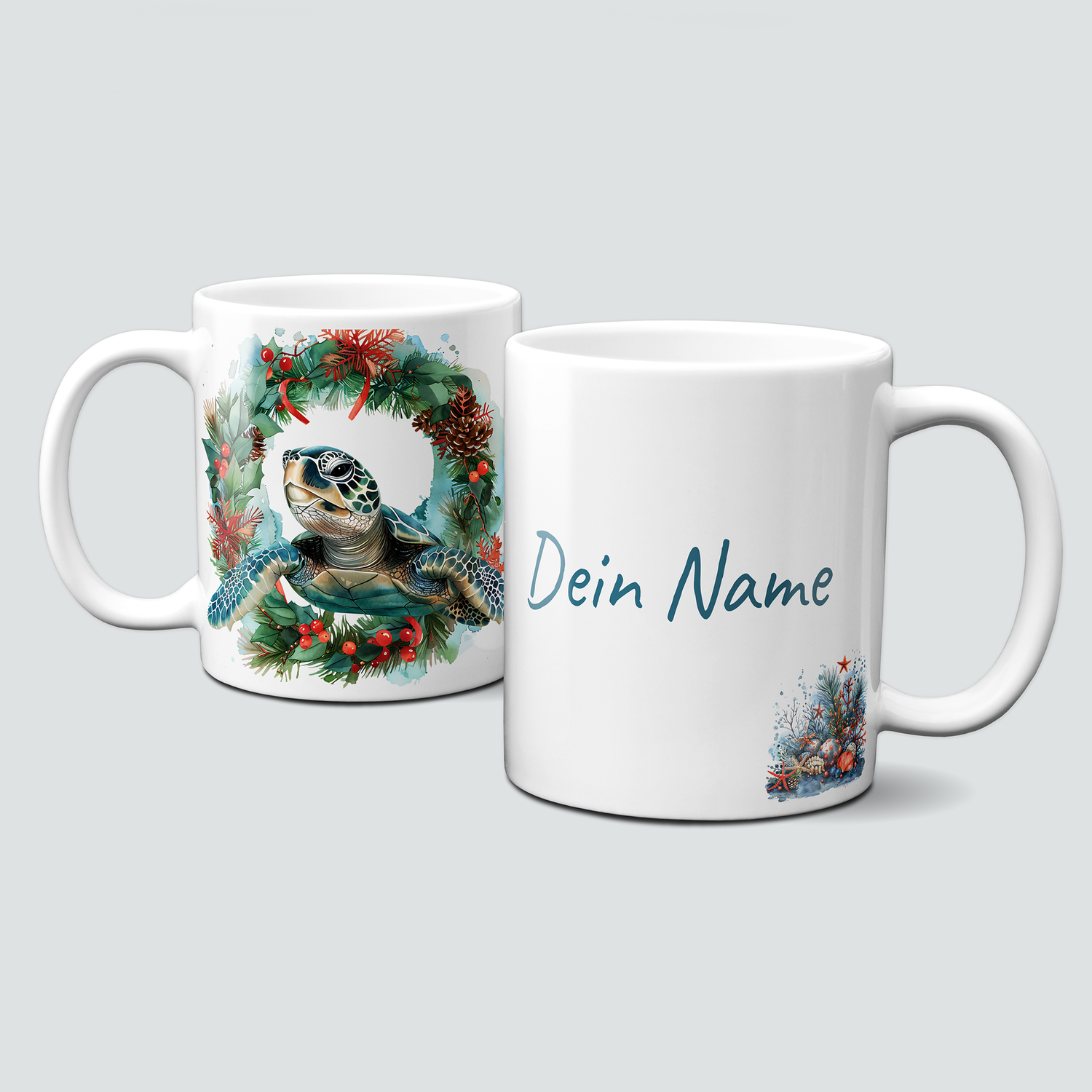 oh-cuptastic Tasse, Weihnachten-Schildkröte-Kranz-Unterwasser-Personalisierbar oh-cuptastic Tasse, Weihnachten-Schildkröte-Kranz-Unterwasser-Personalisierbar