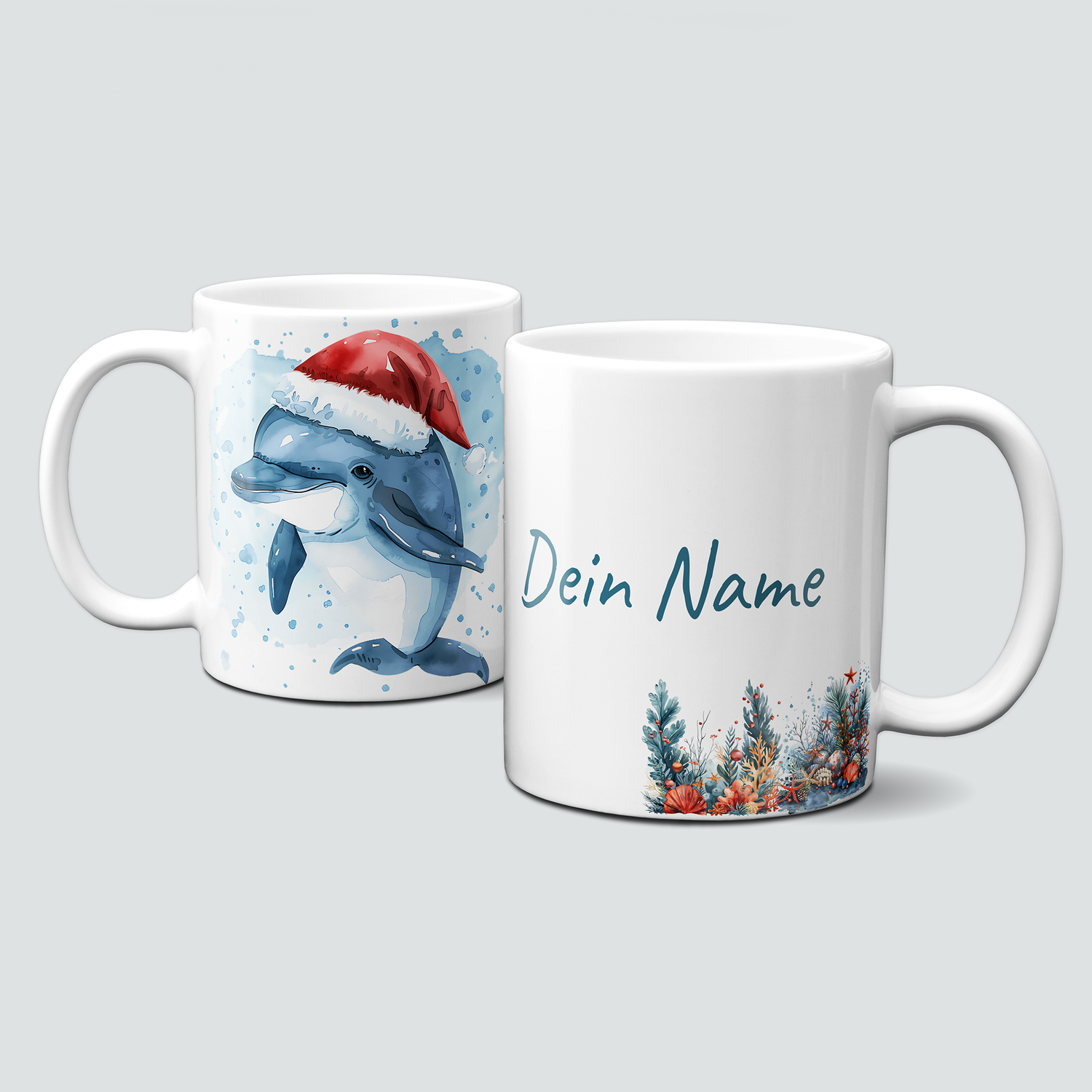 oh-cuptastic Tasse, Weihnachten-Delfin-Unterwasser-Personalisierbar
