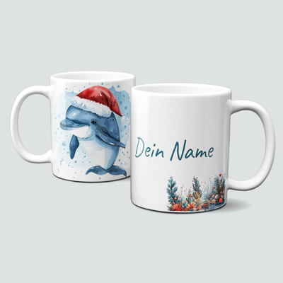 oh-cuptastic Tasse, Weihnachten-Delfin-Unterwasser-Personalisierbar