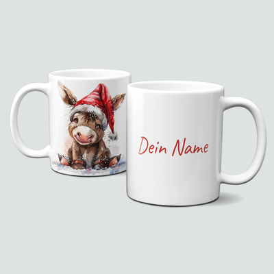 oh-cuptastic Tasse, Weihnachten-Esel mit Mütze-Donkey-Tiermotiv-Personalisierbar oh-cuptastic Tasse, Weihnachten-Esel mit Mütze-Donkey-Tiermotiv-Personalisierbar