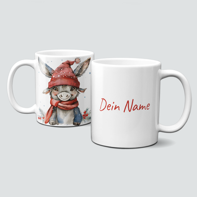 oh-cuptastic Tasse,  Weihnachten-Esel mit Haube-Donkey-Tiermotiv-Personalisierbar