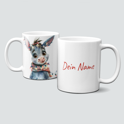oh-cuptastic Tasse,  Weihnachten-Esel mit Lichterkette-Donkey-Tiermotiv-Personalisierbar
