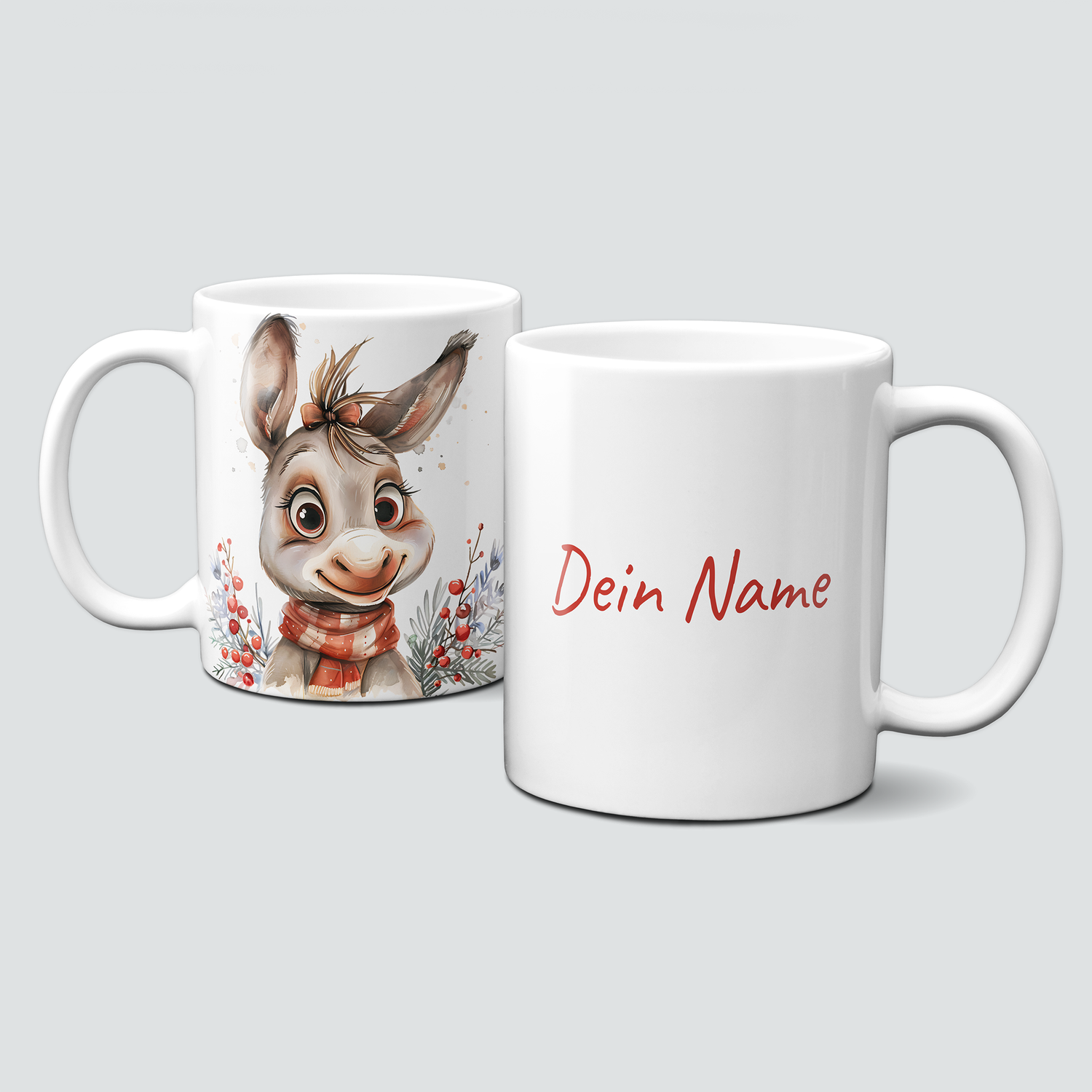 oh-cuptastic Tasse,  Weihnachten-Esel mit Schal-Donkey-Tiermotiv-Personalisierbar