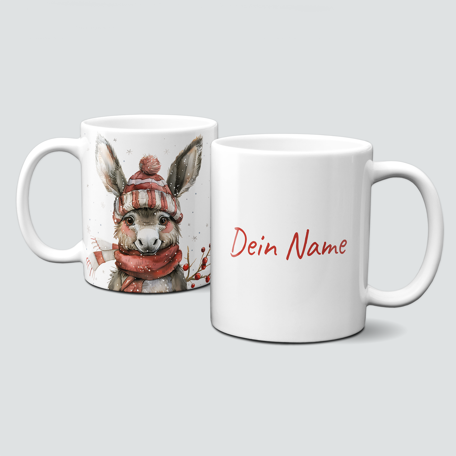oh-cuptastic Tasse,  Weihnachten-Esel mit Haube &amp; Schal-Donkey-Tiermotiv-Personalisierbar