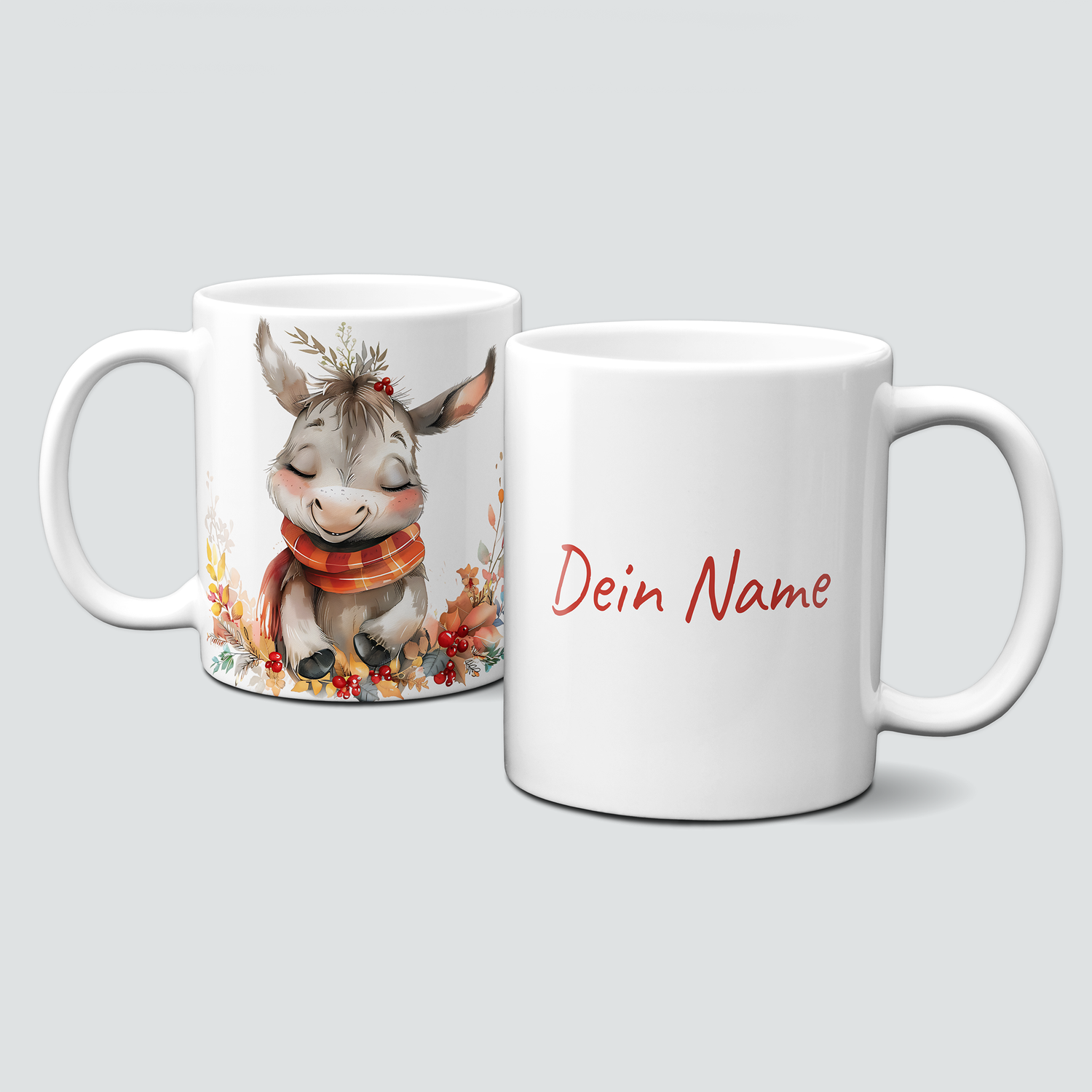 oh-cuptastic Tasse,  Weihnachten-Esel mit Zweigen-Donkey-Tiermotiv-Personalisierbar