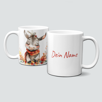oh-cuptastic Tasse,  Weihnachten-Esel mit Zweigen-Donkey-Tiermotiv-Personalisierbar