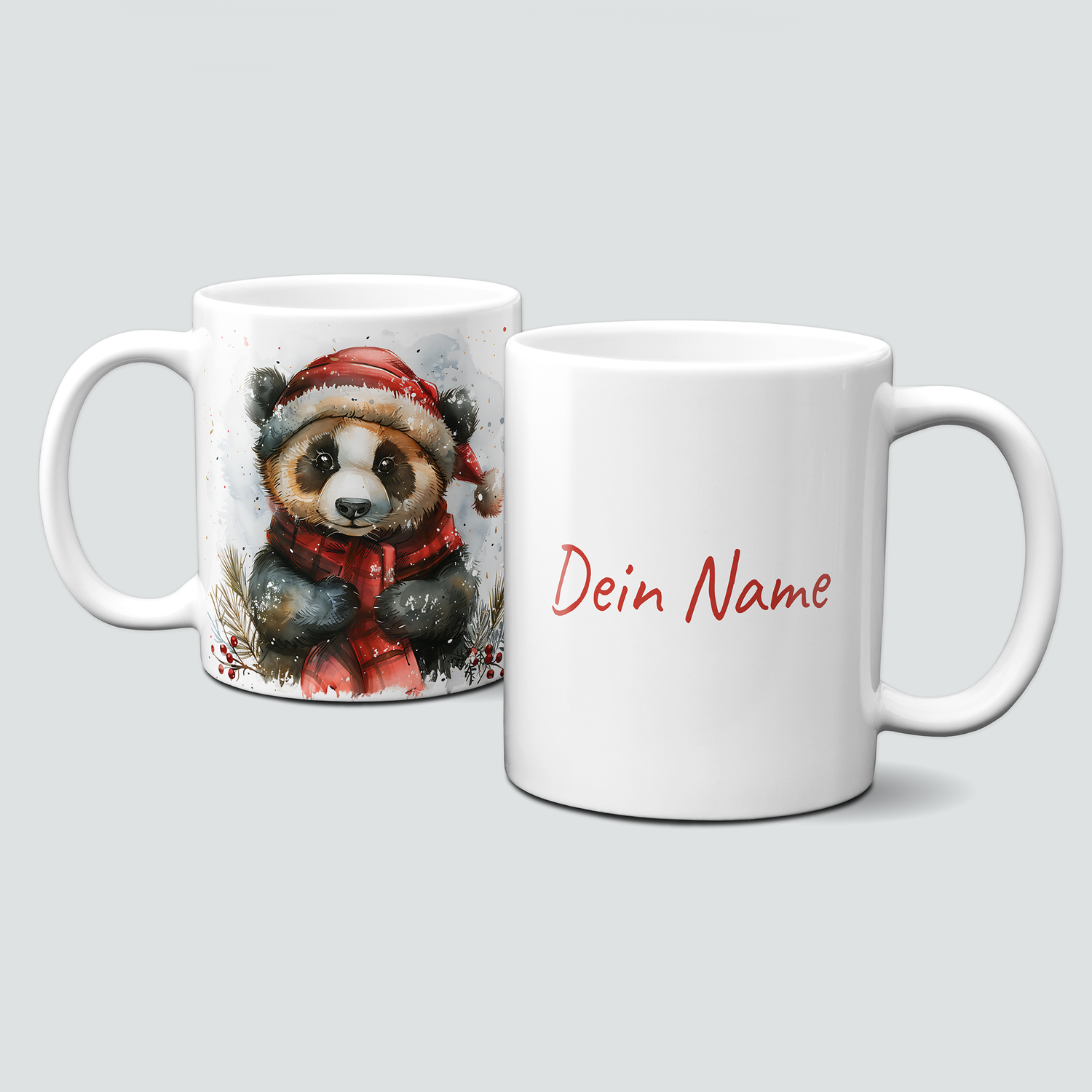 oh-cuptastic Tasse,  Weihnachten-Pandabär-Panda mit Weihnachtsmütze-Tiermotiv-Personalisierbar