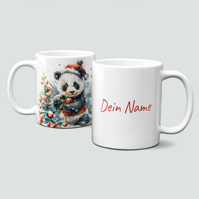 oh-cuptastic Tasse,  Weihnachten-Pandabär-Panda mit Tannenbaum-Tiermotiv-Personalisierbar