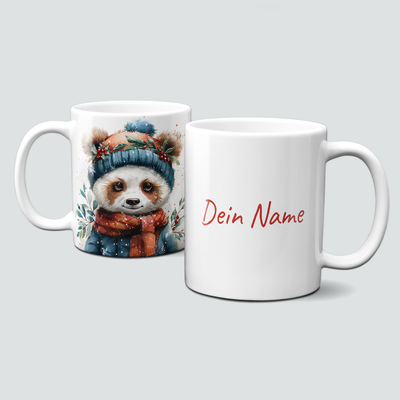 oh-cuptastic Tasse,  Weihnachten-Pandabär-Panda mit Haube-Tiermotiv-Personalisierbar