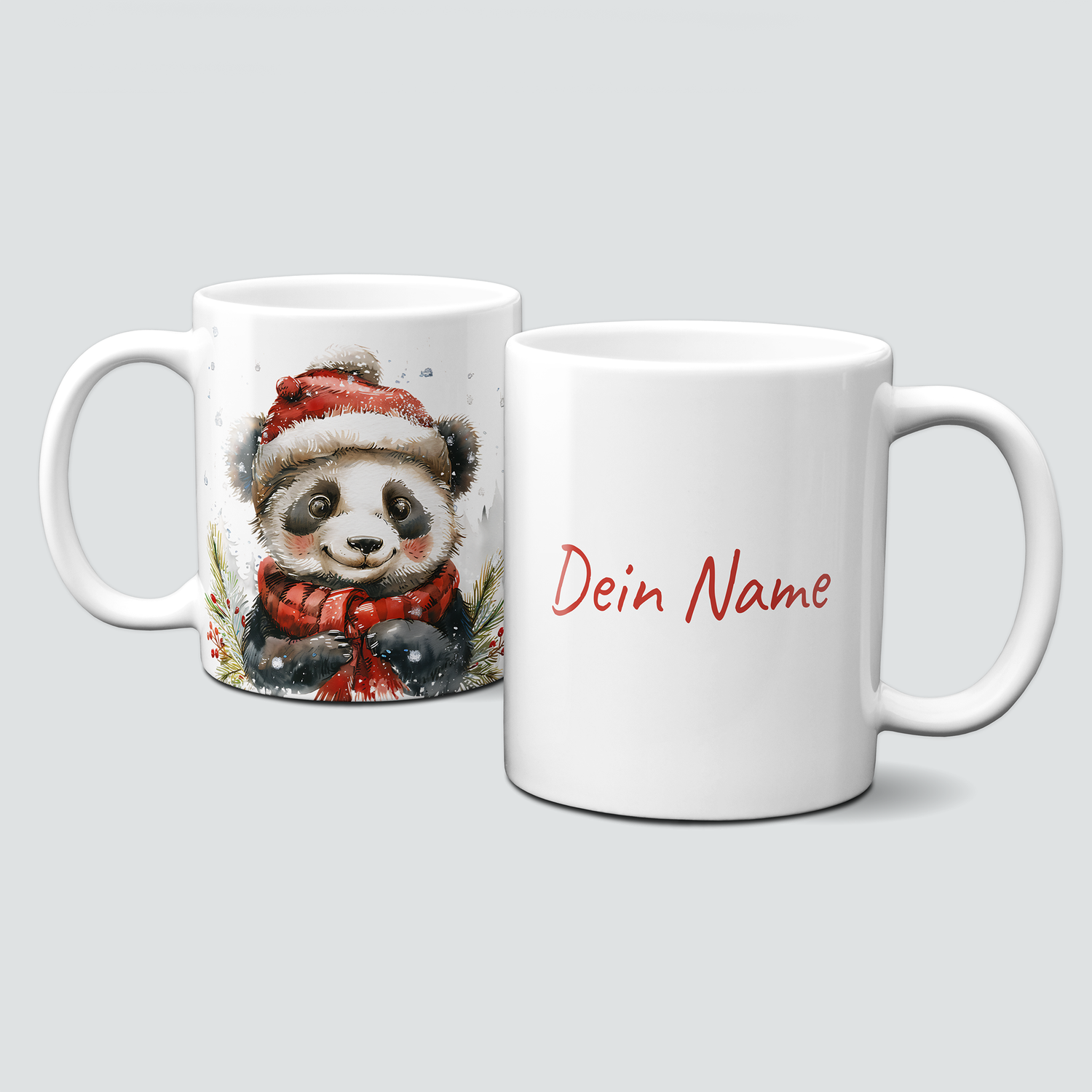 oh-cuptastic Tasse,  Weihnachten-Pandabär-Panda mit Mütze-Tiermotiv-Personalisierbar