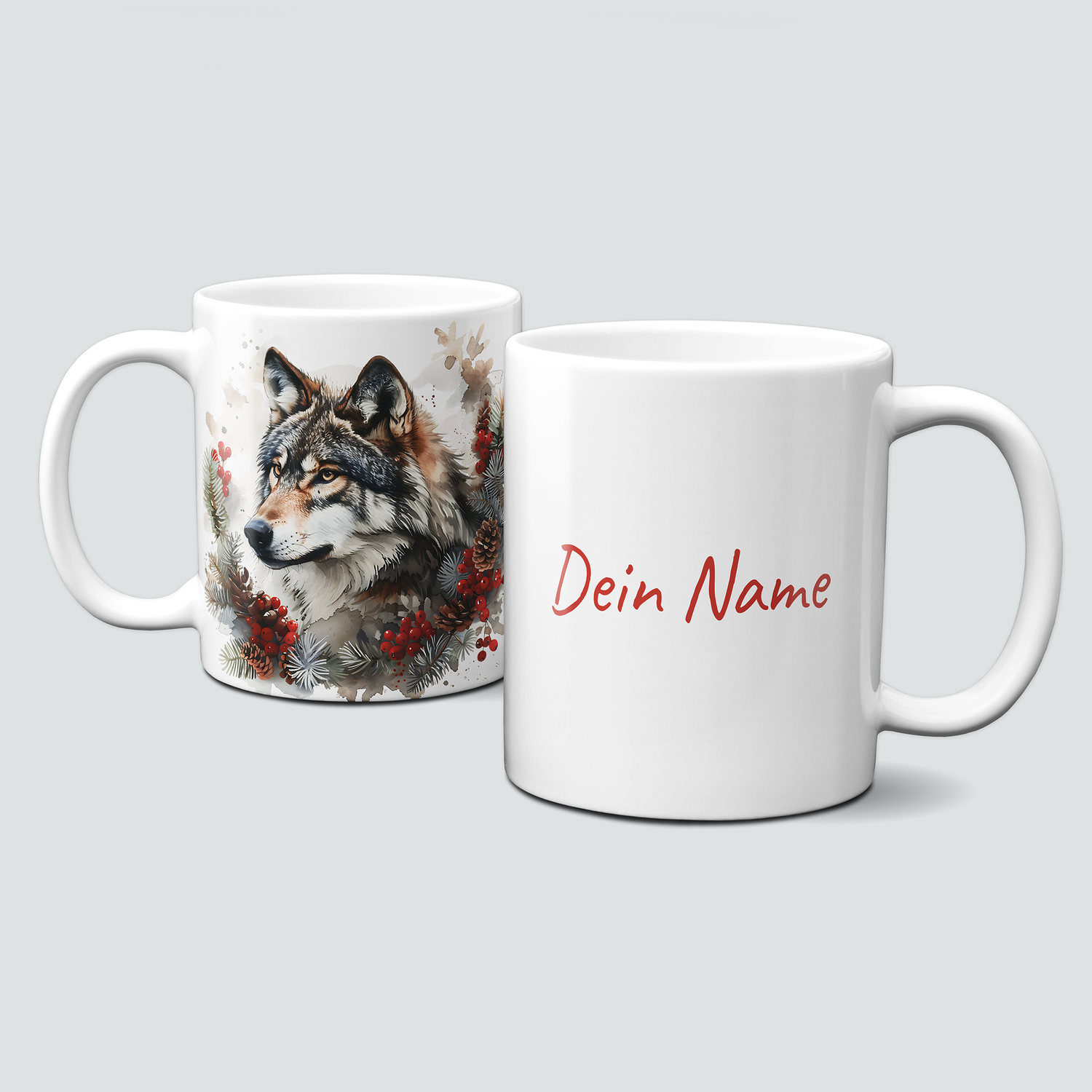 oh-cuptastic Tasse, Weihnachten-Wolf-Zweige-Tiermotiv-Personalisierbar oh-cuptastic Tasse, Weihnachten-Wolf-Zweige-Tiermotiv-Personalisierbar