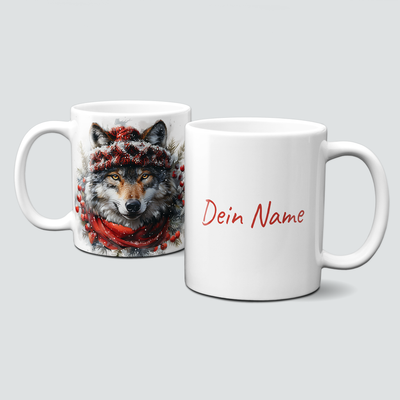 oh-cuptastic Tasse, Weihnachten-Wolf mit Schal und Haube-Tiermotiv-Personalisierbar oh-cuptastic Tasse, Weihnachten-Wolf mit Schal und Haube-Tiermotiv-Personalisierbar