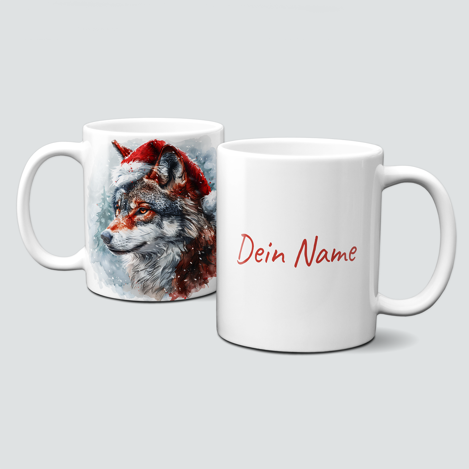 oh-cuptastic Tasse, Weihnachten-Wolf mit Weihnachtsmütze-Tiermotiv-Personalisierbar oh-cuptastic Tasse, Weihnachten-Wolf mit Weihnachtsmütze-Tiermotiv-Personalisierbar